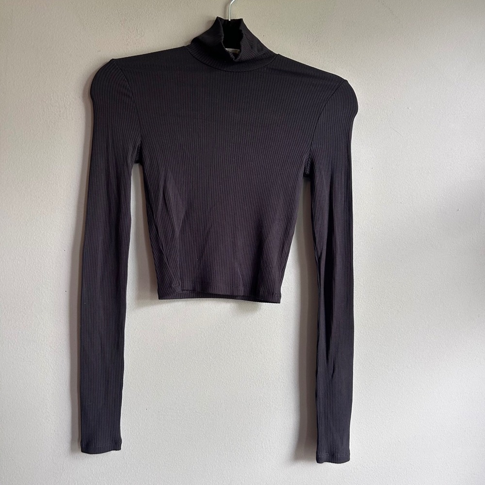 Wilfred‎ Aritzia Ribbed Cropped Turtleneck Long Sleeve Top Black 2XS